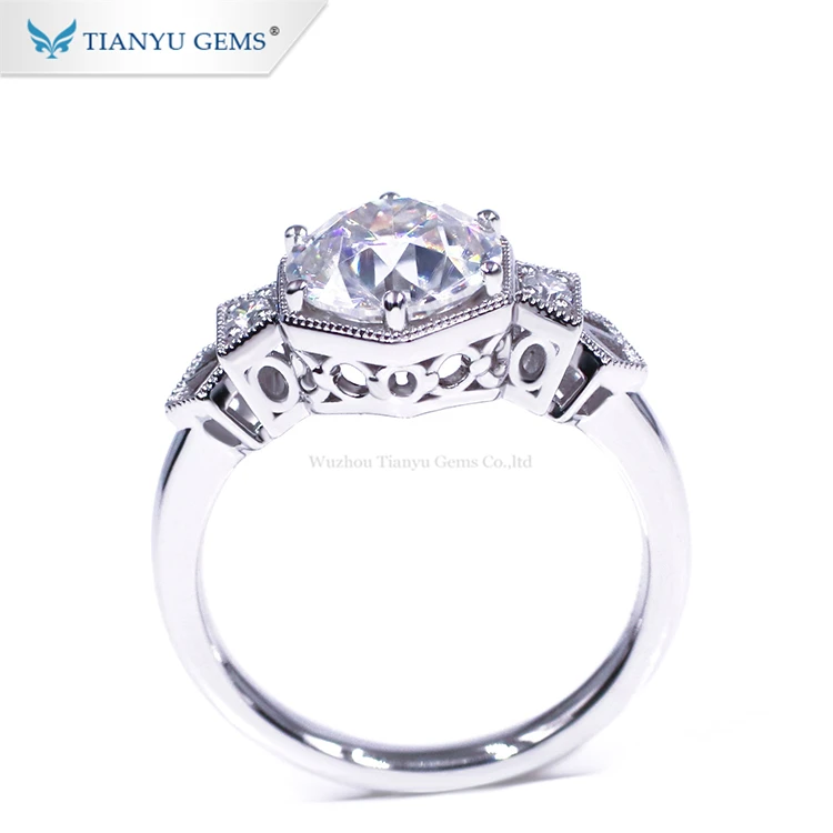 
Tianyu Gems customized platinum 8mm OEC diamond moissanite engagement rings 