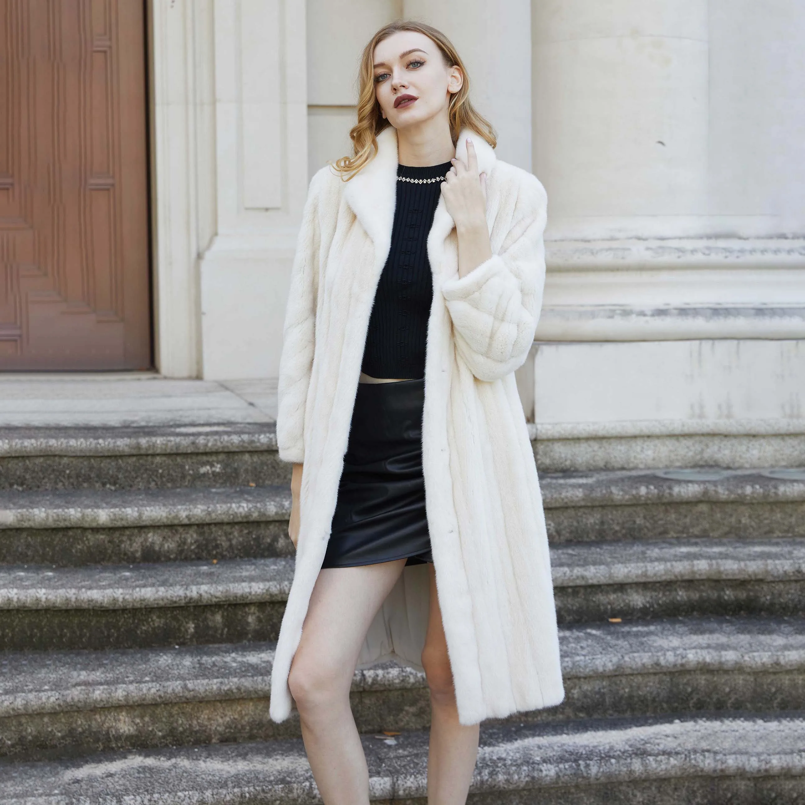 Luxury Design Womens Warm Winter Genuine Real Mink Fur Coat