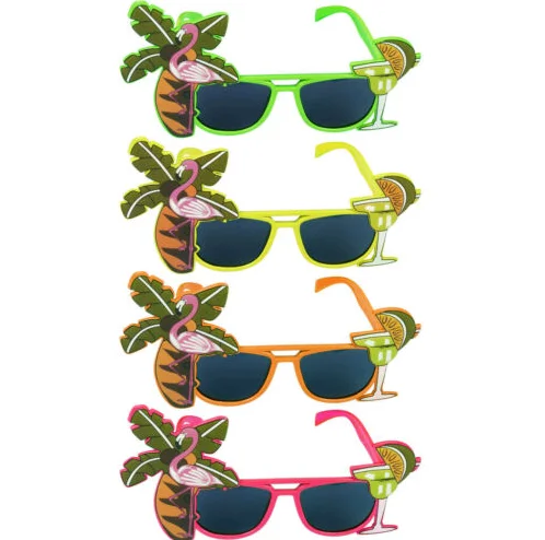 Hawaiian Flamingo Glasses Sunglasses Neon Tropical Beach BBQ Fancy Dress Party Sunglasses