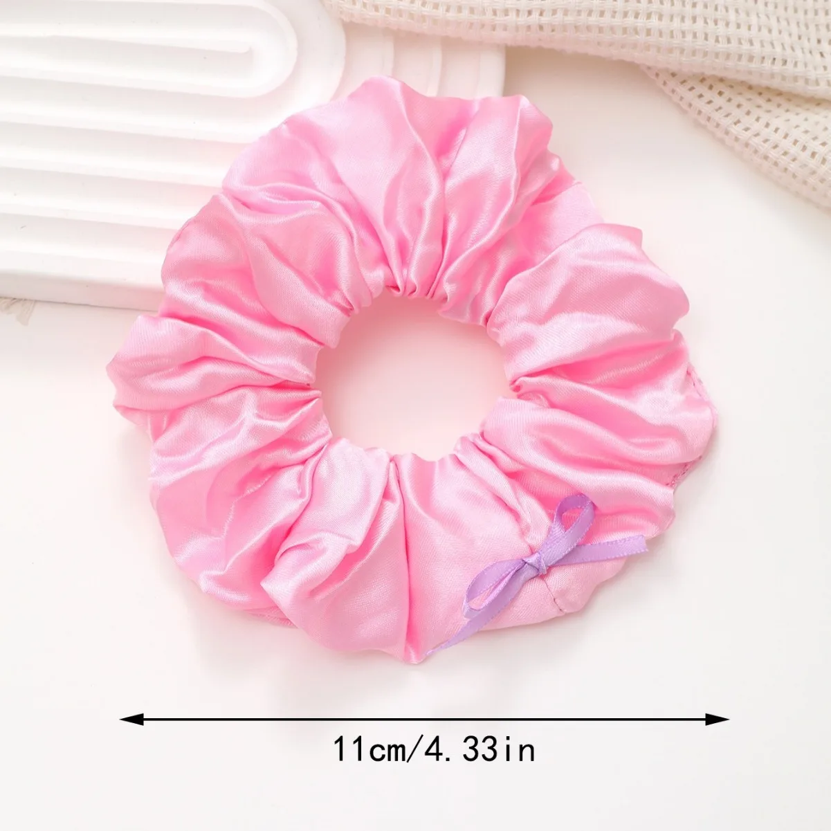 Trendy Satin Bow Hair Scrunchie for Women Spring Korean Style Wide Hair Tie for Ponytails