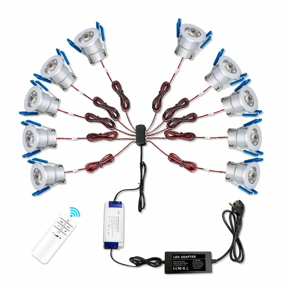 6pcs 8pcs 10pcs 12pcs Mini Downlight Set 3W Porch Light Dimmable Power Supply 12V 24V Remote Control LED Recessed Spot Light