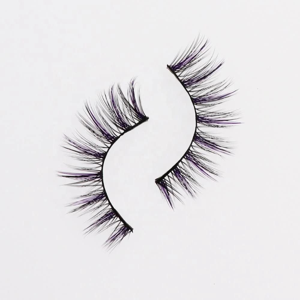 
New Styles Wholesale False Eyelash Own Brand Wispy Faux Mink Eyelashes Lash Vendor Purple Color Eyelash Personalized 