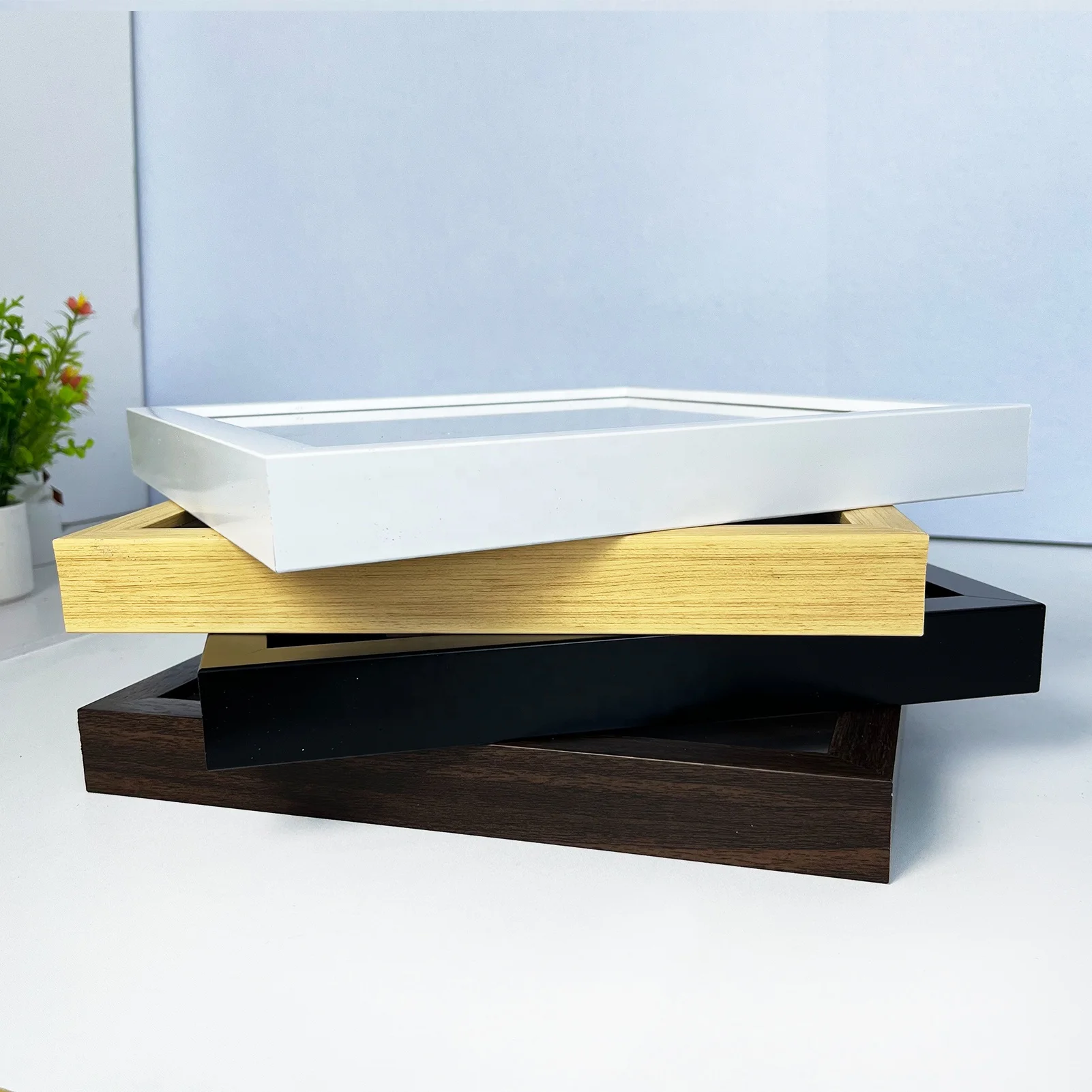 wholesale simple square plastic 8x8 inch tabletop teak wood 3D deep shadow box frame