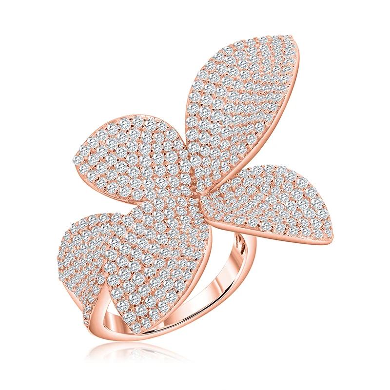 925 silver ring zircon pave diamond 18k gold plated  luxury designer leaf petal brands for women sterling rings zirconia jewelry