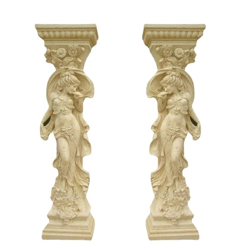 Wholesale Decorative Design Carving Large Round White Natural Marble Roman Column Pillar for Sale