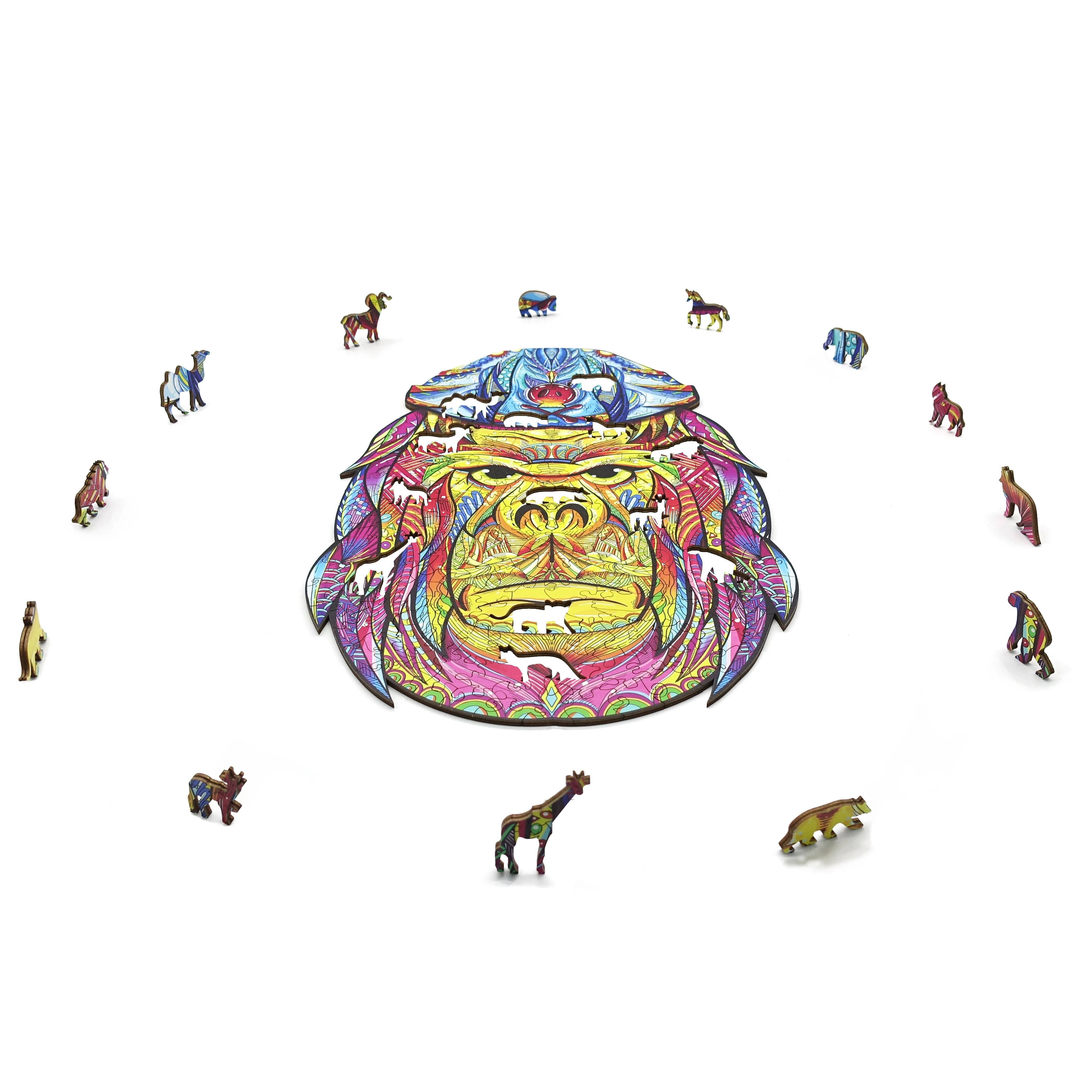 2022 Hongya Wild wooden animal jigsaw puzzle Wooden Blocks Puzzle Baby Coloful Jigsaw Puzzle Game For Kids Early Learning