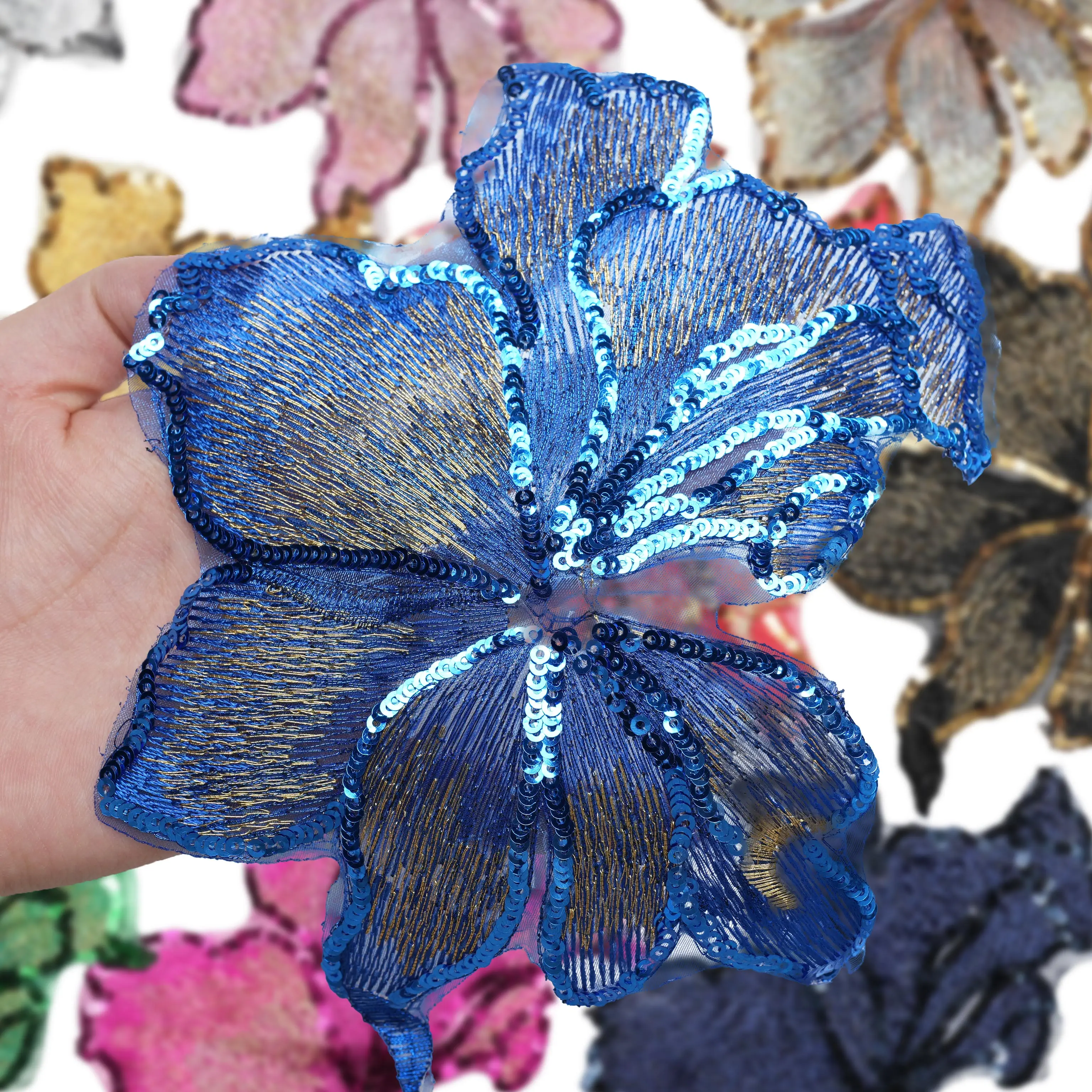 Цветочные золотые блестки вышивка сетка кружева без спинки клейкая лента платье свадебное DIY декоративная