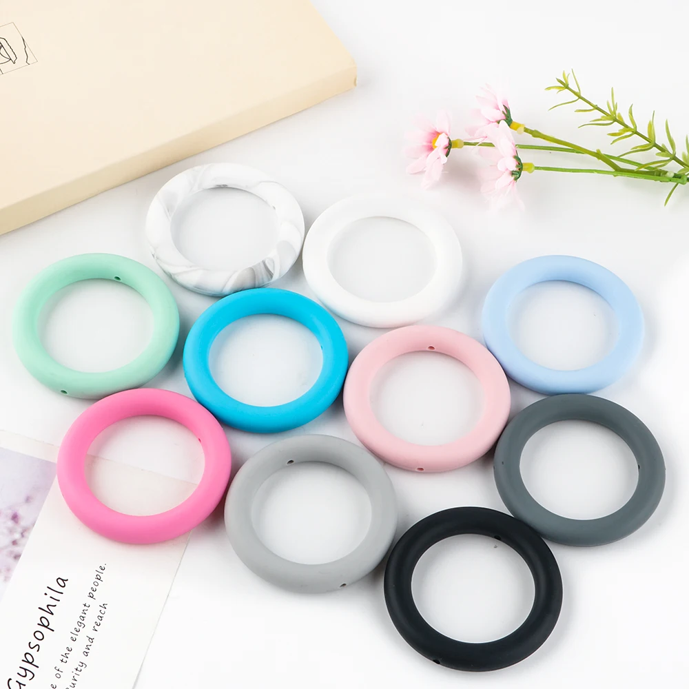 Food Grade Easy To Clean And Pretty Durable Soft 65mm Round Silicone Teether Ring For Earrings Keychain Crafts Jewelry Making
