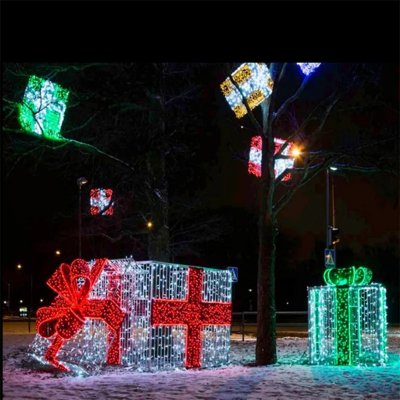 Outdoors 3D Glowing Bow Gift Box motif light LED Motif Lights Wholesale Decoration Commercial Holiday Christmas Motif Light