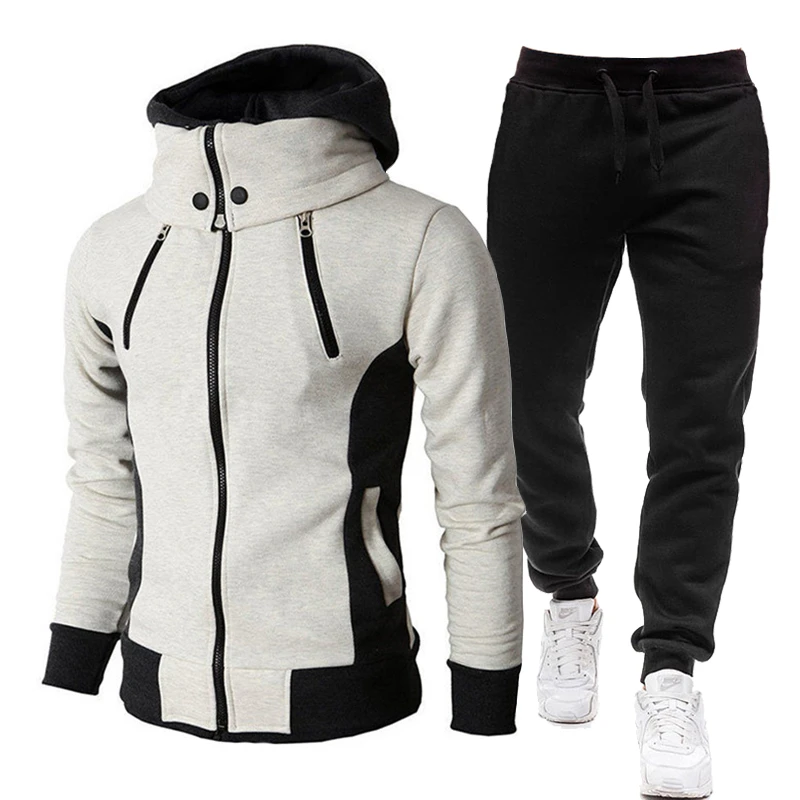Autumn Winter Tracksuit Men Casual High collar Hoodie + Pant Sportswear Male Warm Zipper Sweatshirts /jacket Two Piece Set