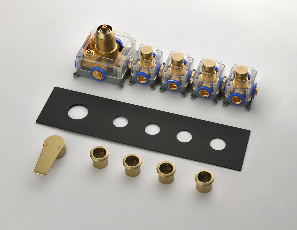 Hot and Cold Black plus gold Concealed Bath Shower 4 way diverter valve faucet mixer switch brass valve body