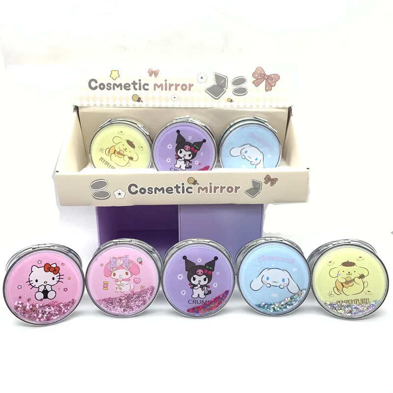 Cartoon up mini small round pocket makeup cosmetic mirror Crystal Liquid Quicksand Foldable Mirror Cosmetic Mirror