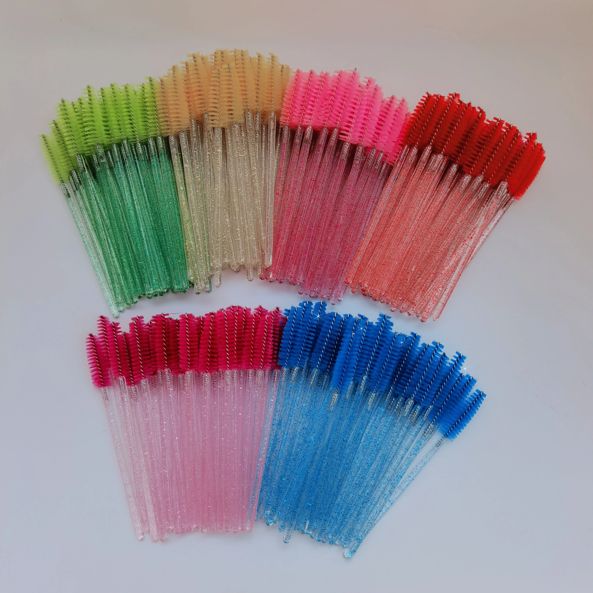 50 Pcs/Bag Lash Cleansing Brushes Disposable Crystal Handle Nylon Mascara Wands Spoolies Shiny Crystal Eyelash Applicator
