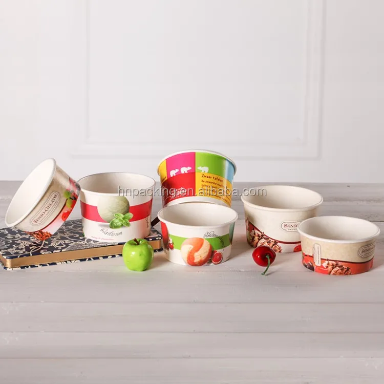 High Quality Printing Custom Cold Drinking Cup 3oz/5oz/8oz  Ice Cream Paper Cup With Spoon and Lids