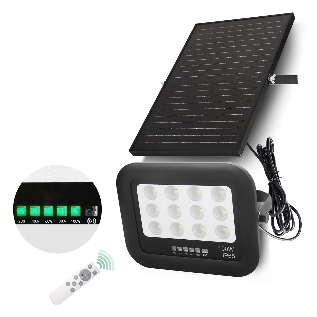 Heshi 100w Led Solar Flood Light IP65 Rated ABS Outdoor Solar Reflector with Portable Solar Panel