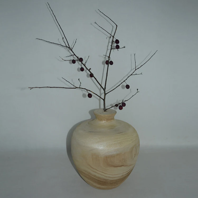 
Good Quality Factory Directly stand paulownia wood turning vase for table 