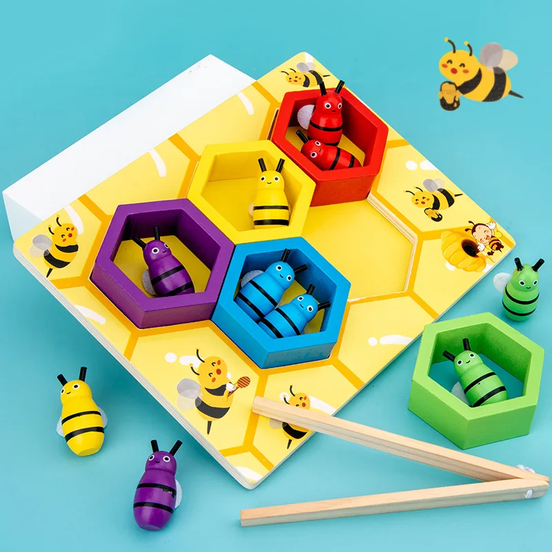 wholesale custom Education toys Wooden clip bee hive game Brain Development Educational Match Game Toys