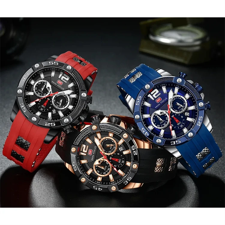 MINI FOCUS MF0350G Watches Mens 2023 Sport Watch Men Fashion Wristwatches Calendar Silicone Strap Glow Clock New