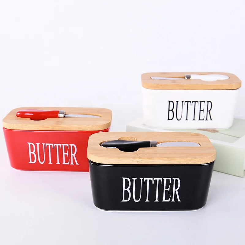 Ceramic kitchen storage ceramic butter sealed jar keeper porcelain butter dish knife with lid