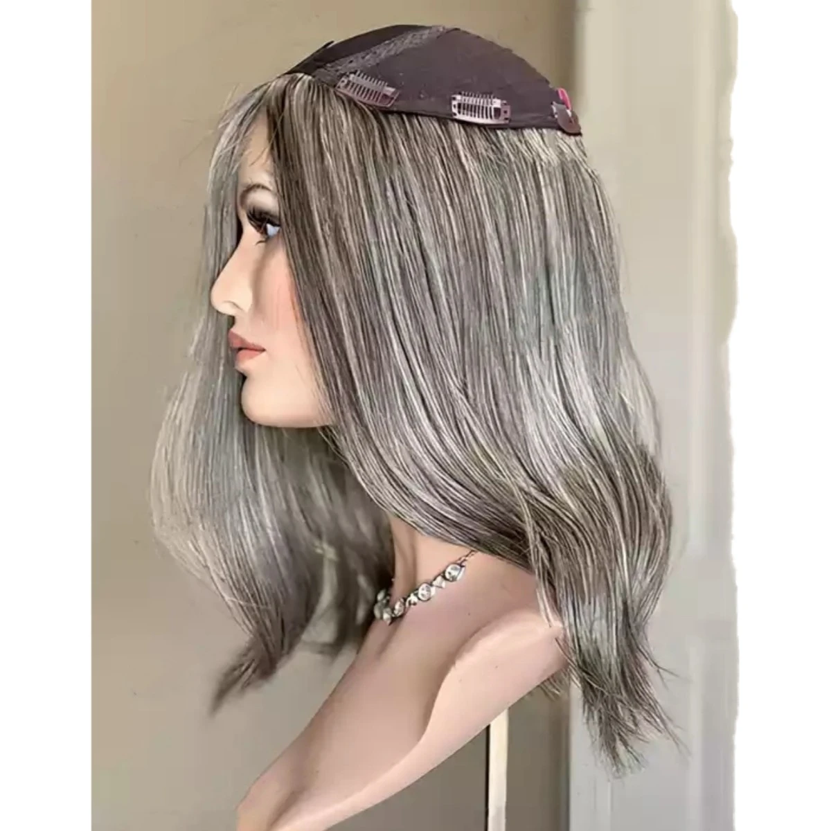 Fast Delivery Silver Gray Salt And Pepper Human Hair Virgin Brazilian Hair Topper Salt n Pepper Grey Color Topper For Women