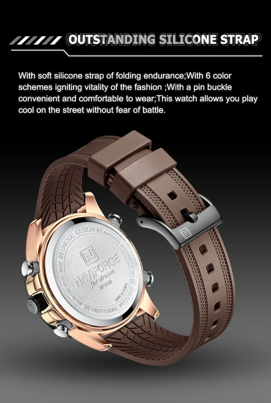 NAVIFORCE 9199T Hot selling Fashion TPU band men wrist luxury  LCD Digital Display waterproof Sport Military watch