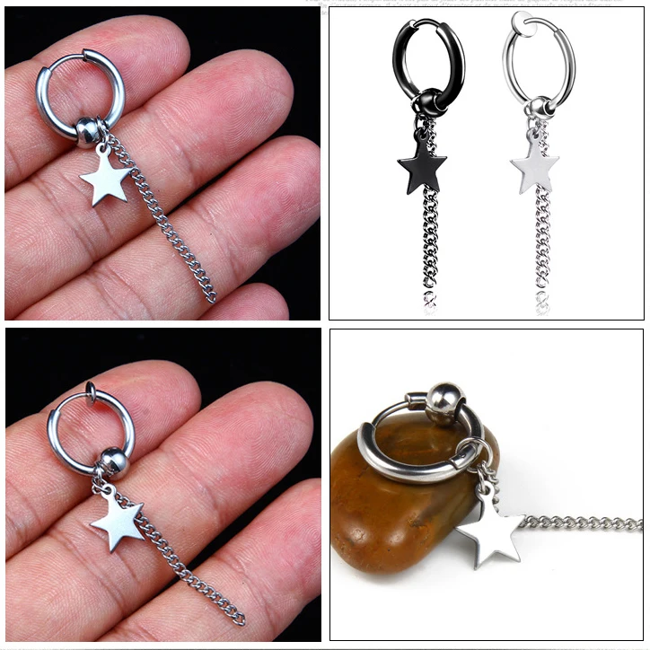 Punk Silver Black Gun Plated Stainless Steel Scorpion Cross Skull Pendant Men Cuff Ear Clip Non Piercing Earring Jewelry