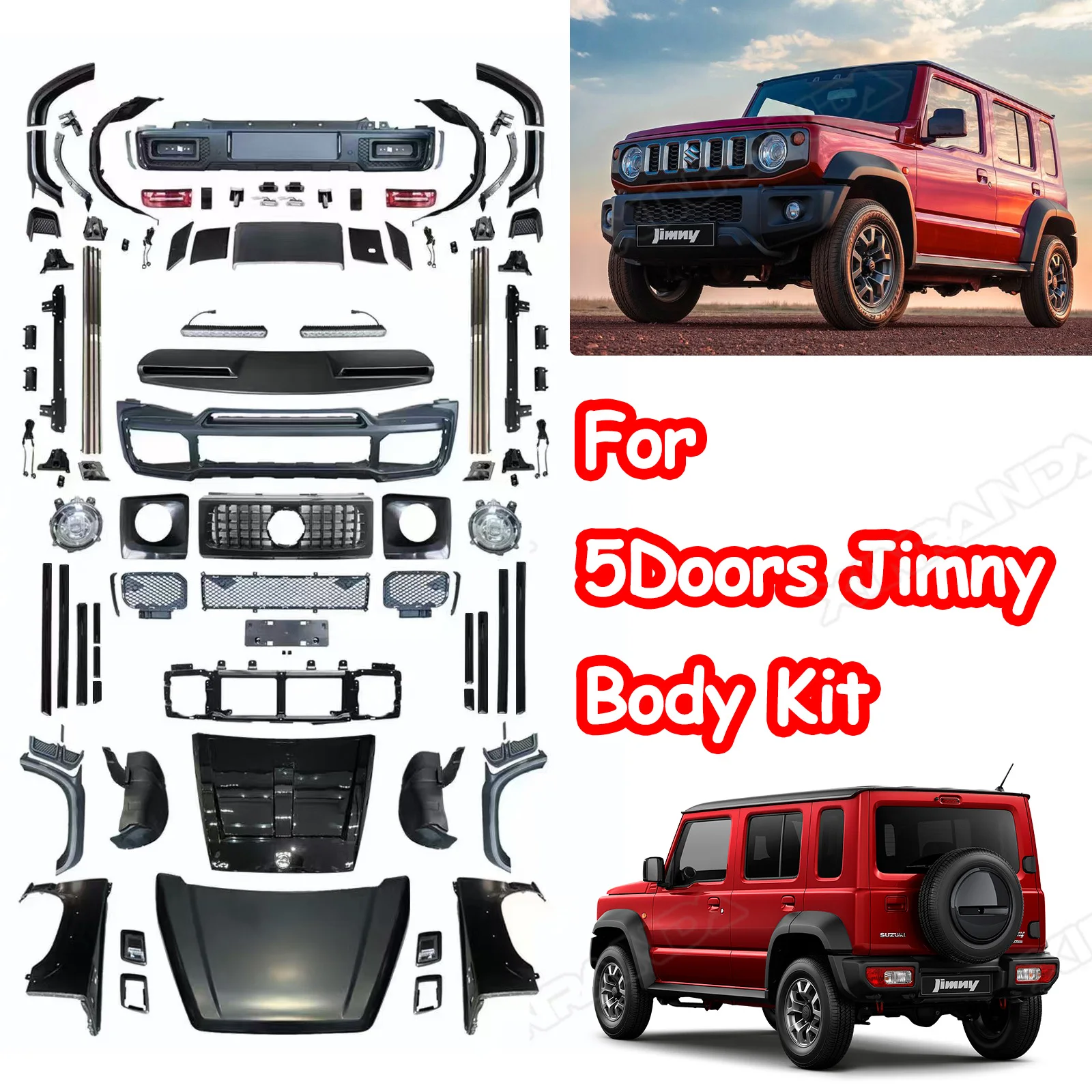 Оптовая продажа комплект для всего кузова автомобиля 4x4 внешние аксессуары обвес комплекты Suzuki Jimny 5 дверей Jc74