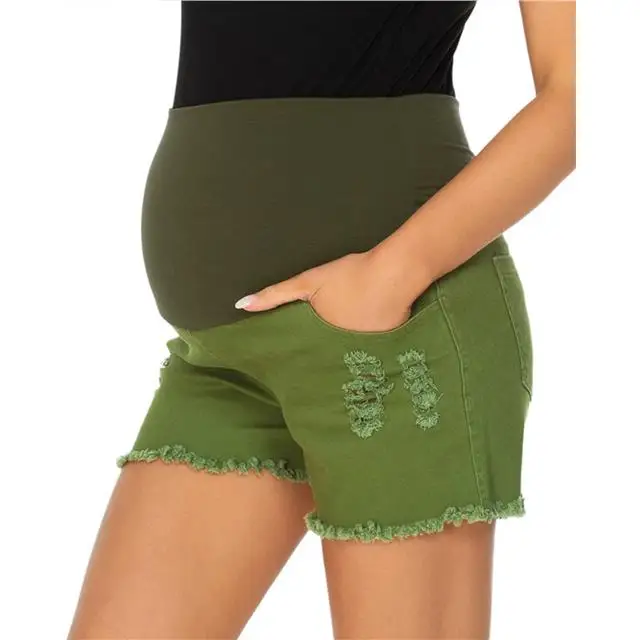 China Manufacturer Elastic Waist Women Ripped Denim Workout Maternity Shorts