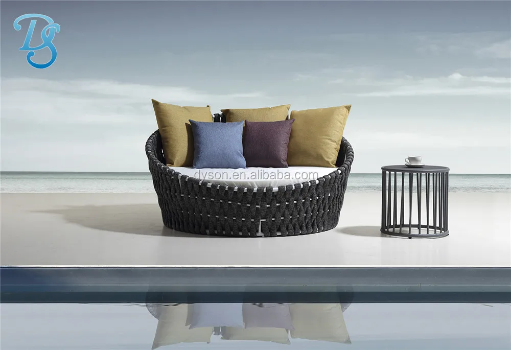 high quality patio garden sun lounger wicker beach round sofa daybed with cushion rattan chaise sunbed