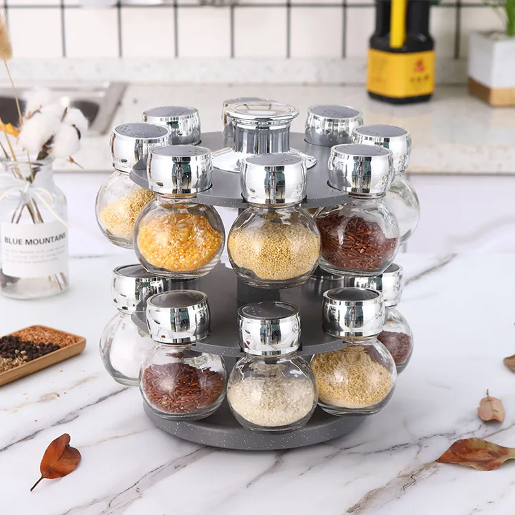 Rotating Cruet Condiment Seasoning Jars Set For Spices Pepper Sprays Bottles Seasoning Salt Jars Kitchen Storage Rack