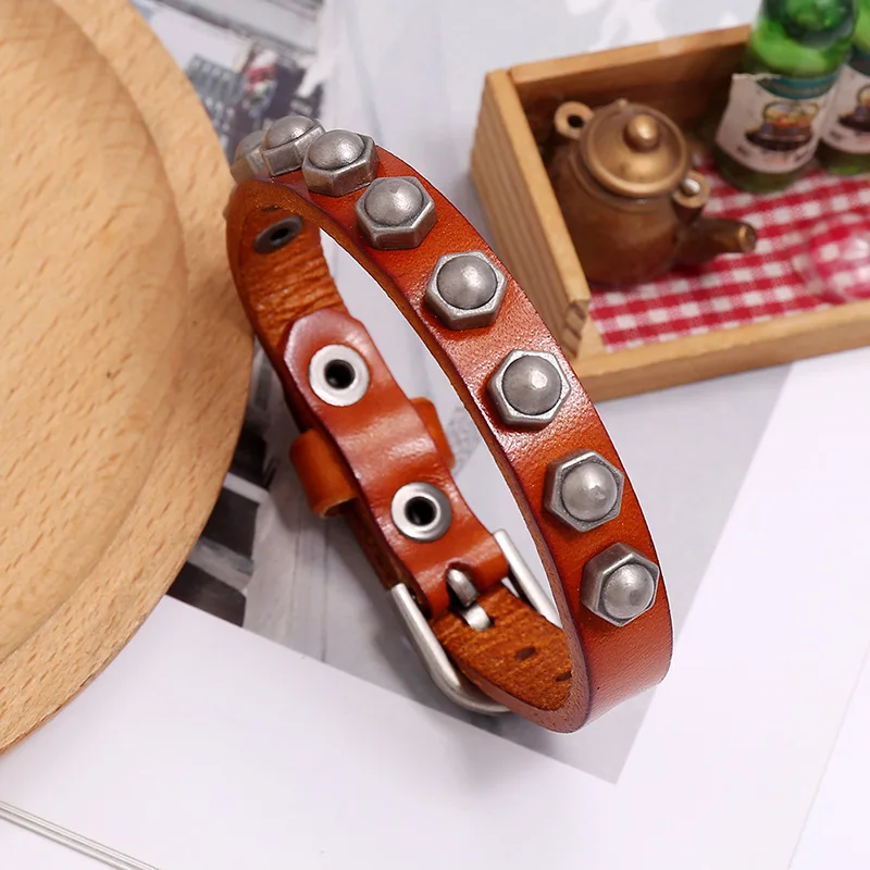 Cowboy Bracelet Black Brown Genuine Leather Bracelet Buckle Wristband Men Cuff Bracelets Punk Jewelry For Women