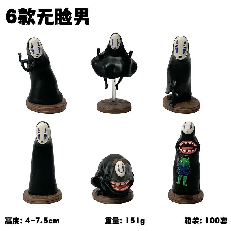6PCS Plastic Anime Figure Set Spirited Away No Face Man PVC Anime Figura Model Toy Doll 4CM Mini Figures Statue Anime Figurine