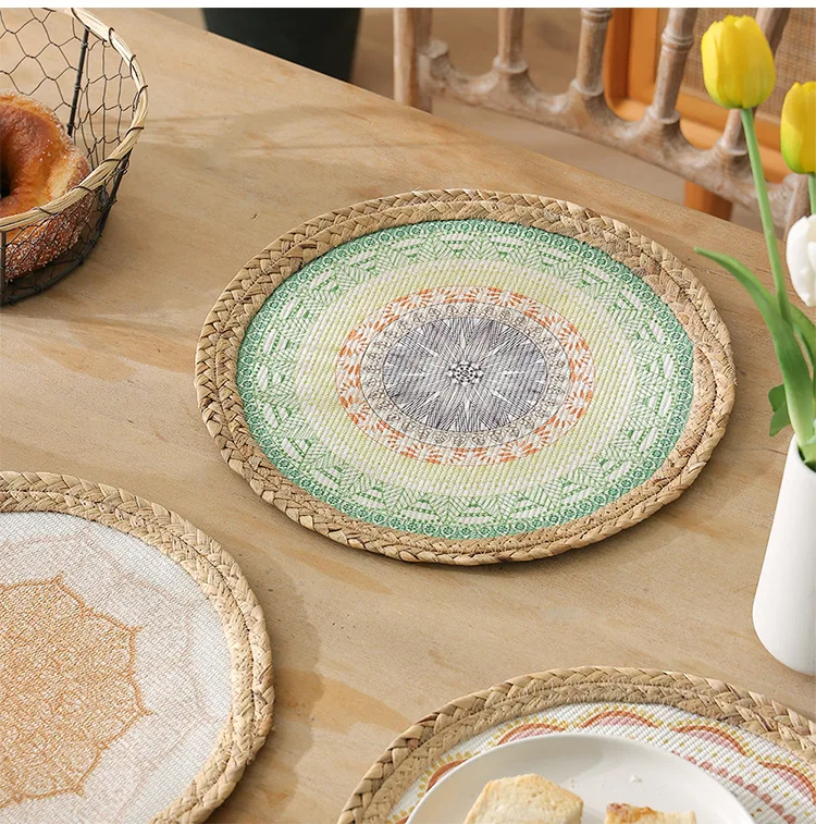 Rattan Mat Wicker Bamboo Decor Coasters Handmade Woven Boho Coasters Small Seagrass Placemats Natural Braided Retro Cup Mat