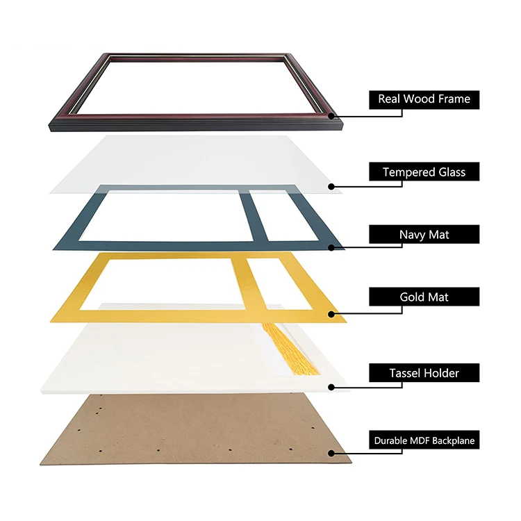 Yellow Brown Wood Crafts Photo Frame Document Certificate Diploma A4 Diploma Degree Frame with University Logo