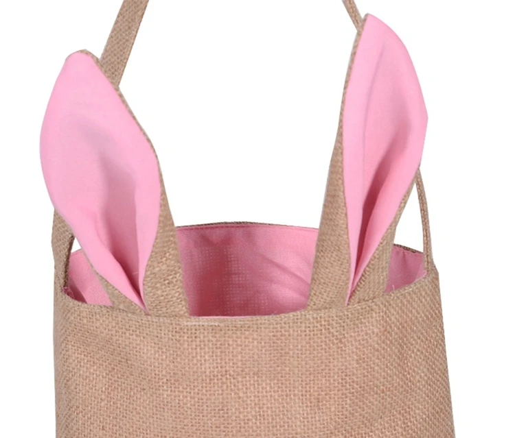Custom Wholesale DIY Ears Linen Egg Gifts Blank Sublimation Easter Bunny Bags Carry Bucket Tote