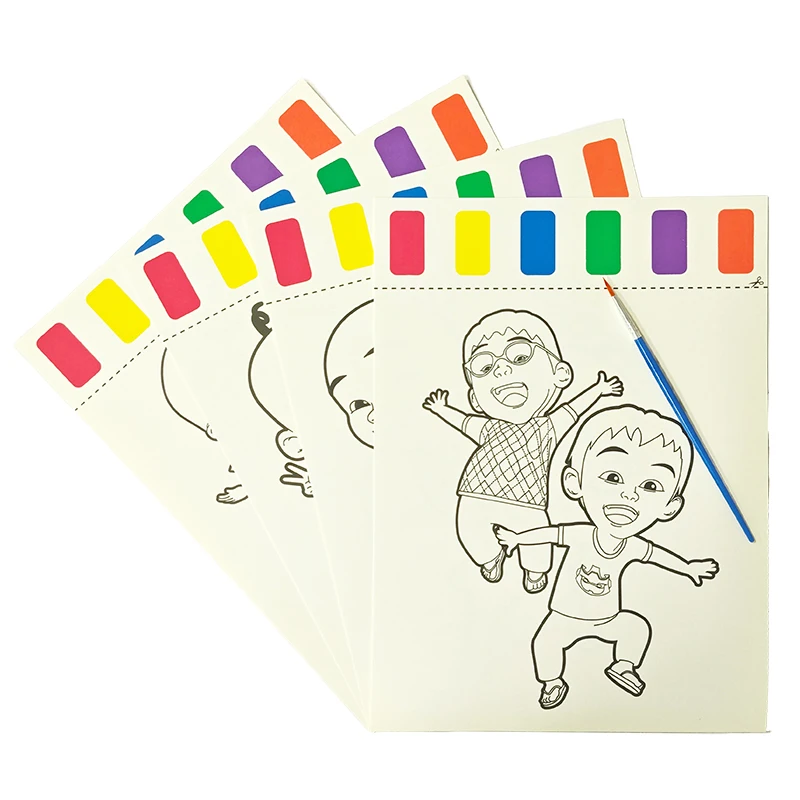 Customized Palette Watercolor Colouring Pages Set for Children Aged 5 to 7 Includes Paintbrush and Paints on Each Page Envelope