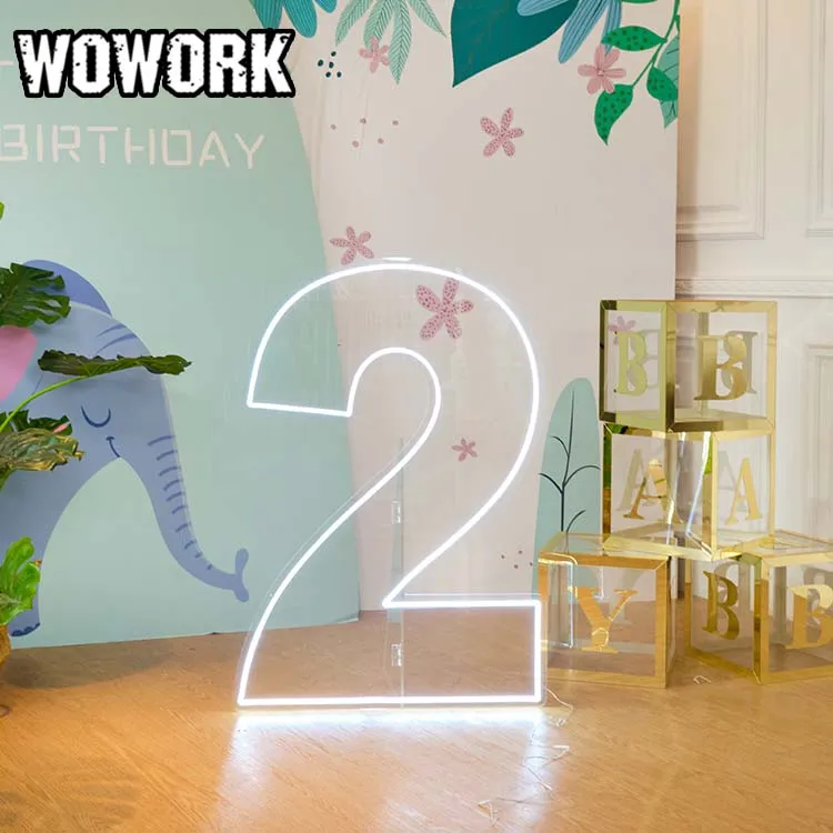 WOWORK 4ft 5ft acrylic RGB neon sign numbers letter standing flex for baby shower party decoration