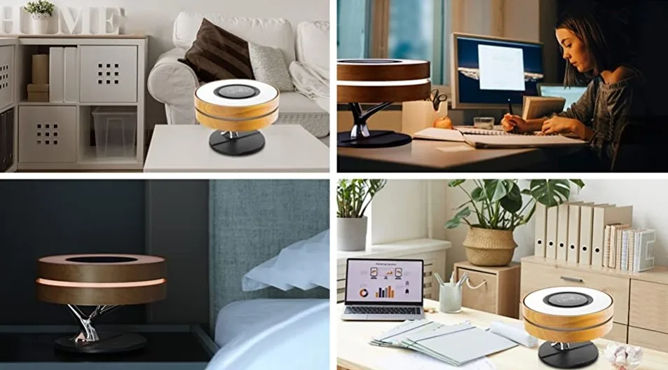 MESUN Modern CE ROHS New Round Tree Lamp LED Desk Lamp with Wireless Charger and Speaker