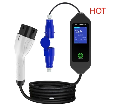 TUV Certificated Type 2 7KW 32A Model 2 AC EV Portable Charger with Screen Adjustable Current for Car Battery Home Charging