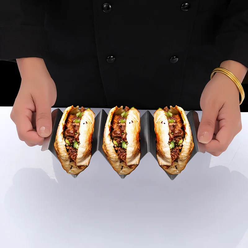 Factorywholesale silver gold black stainless steel burrito trays pancake pizza rack taco holder