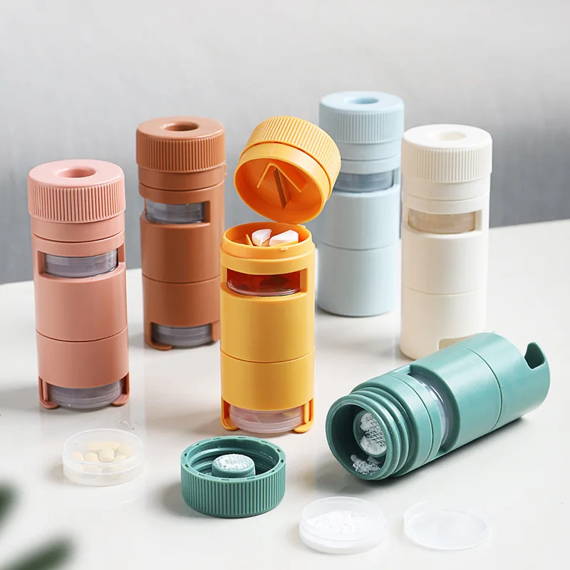 New Design Portable Weekly Travel 7 Days Pill Box With Cutter and Grinding