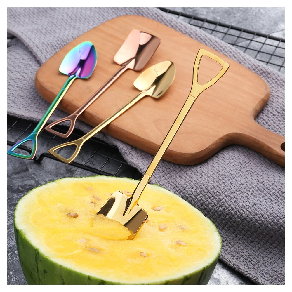 
gold shovel Watermelon Special Spoon coffee Dessert tea spoon Creative Stainless Steel ice cream spoon 