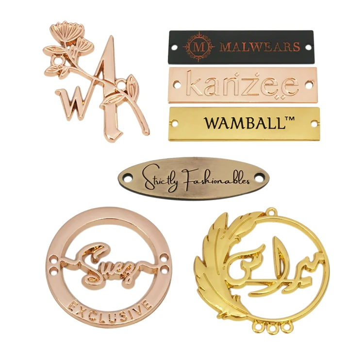 Factory price engraved brand metal tag custom metal logo labels for clothing scarf swimwear