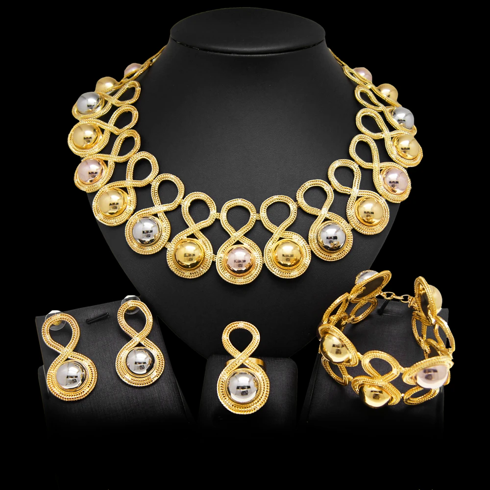 Zhuerrui 24kGold Plated Latest Brazilian Jewelry Set Three Color Electroplating Custom Jewelry Big Necklace Jewellery Set H20006