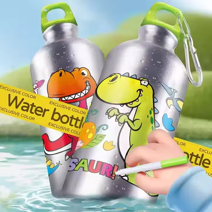 Newest DIY  Pretend play toy for kids DIY Drawing toy Dinosaur  water bottle Food-grade aluminium material BPA free