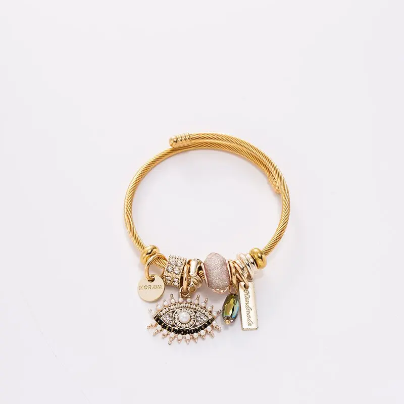 Women Vintage Diy Evil Eye Crystal Rock Pendant Adjustable Bracelet Boho Fatima Turkish Evil Eye Bracelet Meaning