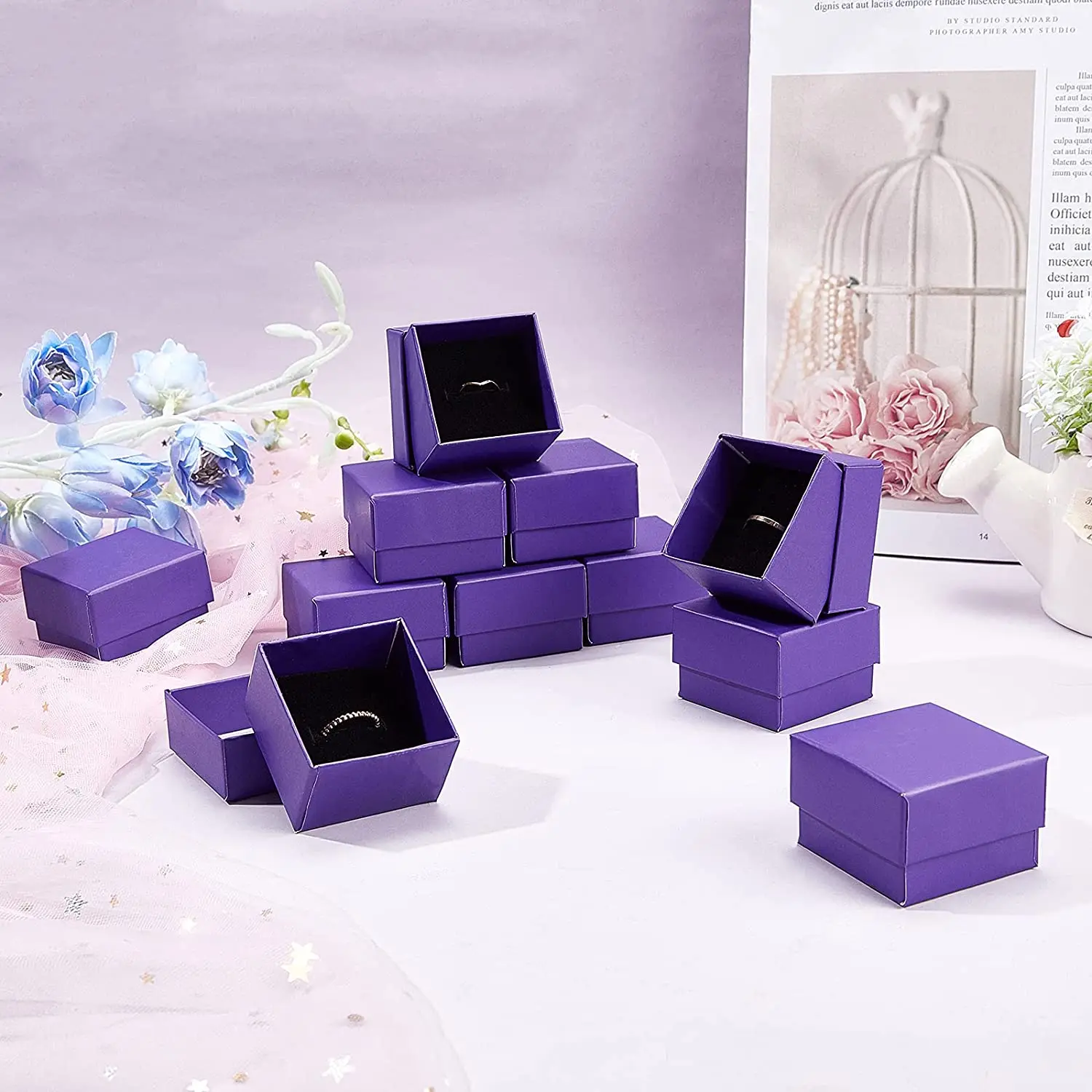 Purple Cardboard Paper Jewelry Box Small Gift Packaging Box With Paper Divider