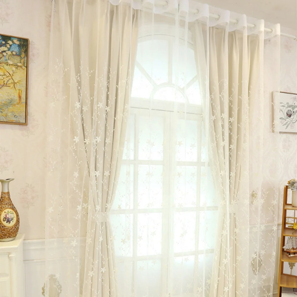 Latest design elegant Curtains lace curtains for windows wholesale sheer 2 layer curtains with grommet for kids room bedroom