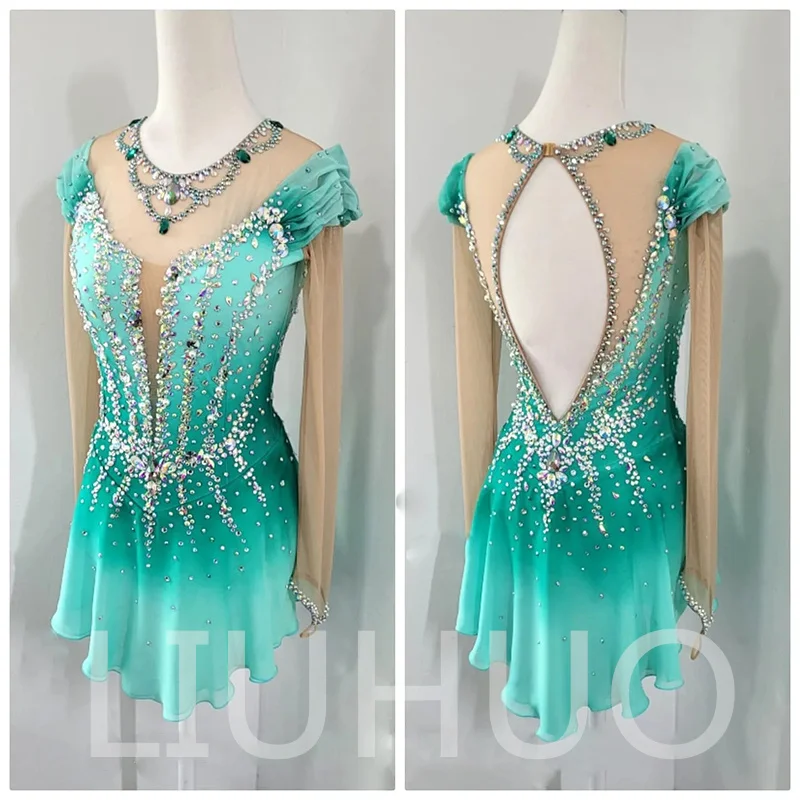 Girls Figure Ice Skating Dress Skating Ballet Dance Leotard Professional Quality Diamonds Dress CA Children