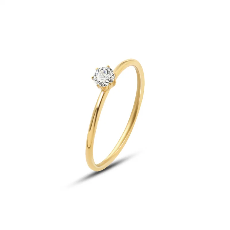 Minimalist Non Tarnish Free Waterproof Cast Jewelry 18K Gold Plated Stainless Steel Diamond CZ Zircon Ring